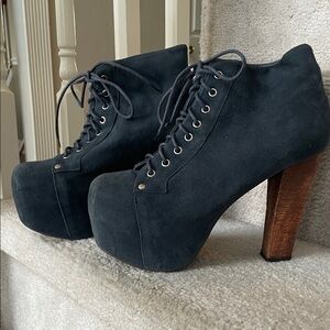 Jeffrey Campbell Blue Suede Lace-Up Platform Heels
